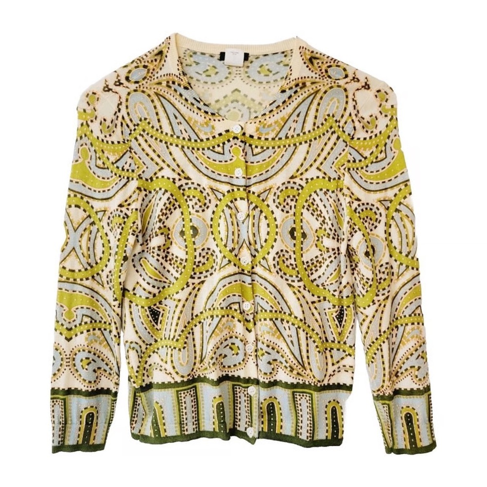 J. Crew Green and Yellow Patterned Sweater
